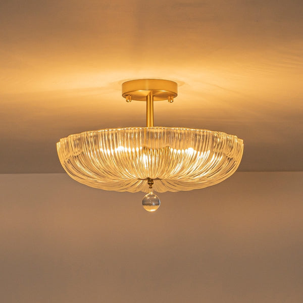 Chandelierias-Glam Round lobed 3-Light Fluted Glass Semi-flush Mount-Semi Flush-Brass-