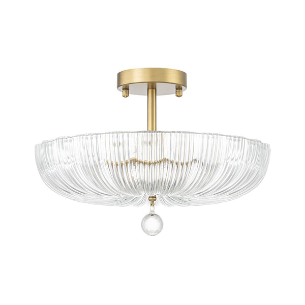 Chandelierias-Glam Round lobed 3-Light Fluted Glass Semi-flush Mount-Semi Flush-Brass-