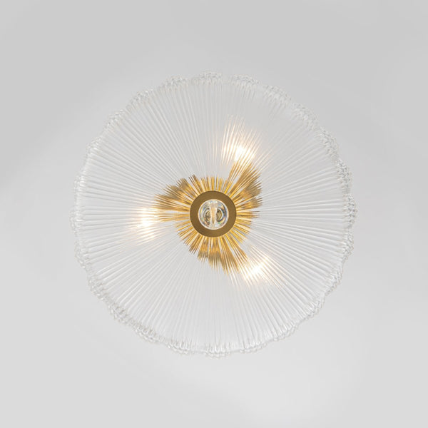 Chandelierias-Glam Round lobed 3-Light Fluted Glass Semi-flush Mount-Semi Flush-Brass-