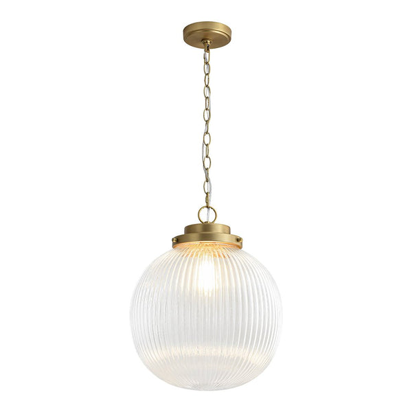 Chandelierias - Glam Single - Light Ribbed Glass Globe Pendant - Pendant - Brushed Brass -