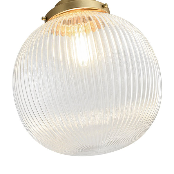 Chandelierias - Glam Single - Light Ribbed Glass Globe Pendant - Pendant - Brushed Brass -