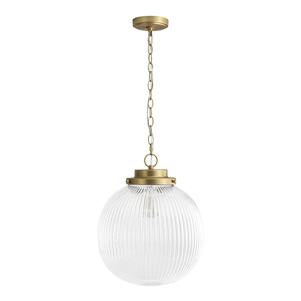 Chandelierias - Glam Single - Light Ribbed Glass Globe Pendant - Pendant - Brushed Brass -