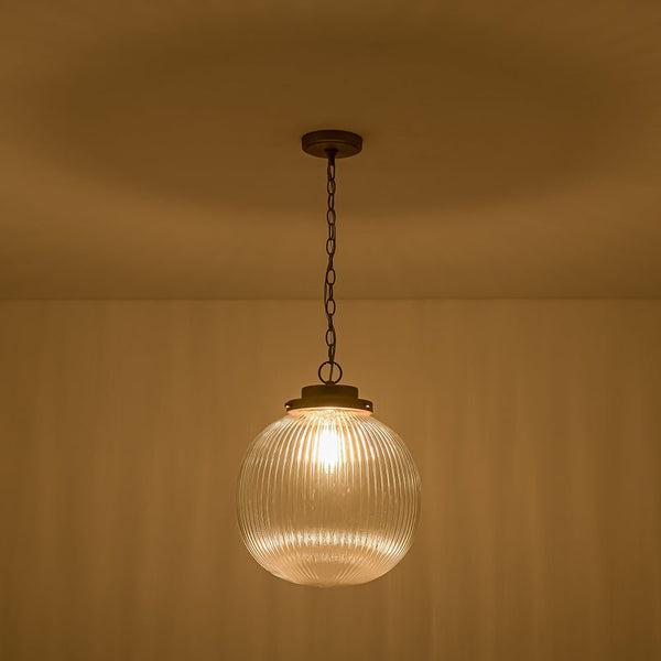 Chandelierias - Glam Single - Light Ribbed Glass Globe Pendant - Pendant - Brushed Brass -