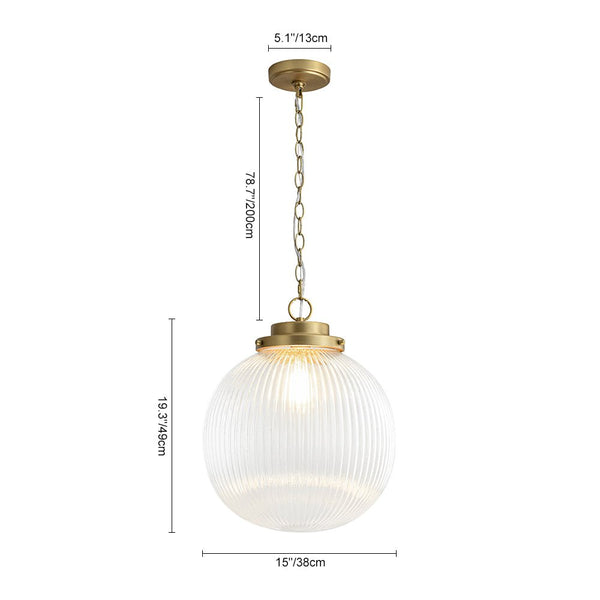 Chandelierias - Glam Single - Light Ribbed Glass Globe Pendant - Pendant - Brushed Brass -