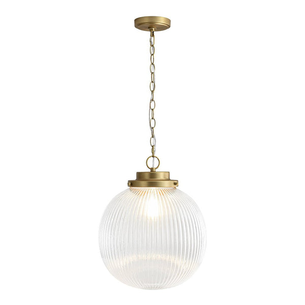 Chandelierias - Glam Single - Light Ribbed Glass Globe Pendant - Pendant - Brushed Brass -