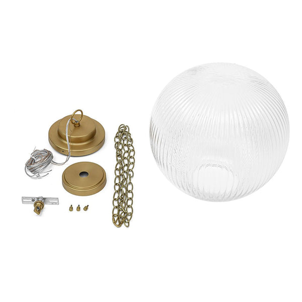 Chandelierias - Glam Single - Light Ribbed Glass Globe Pendant - Pendant - Brushed Brass -