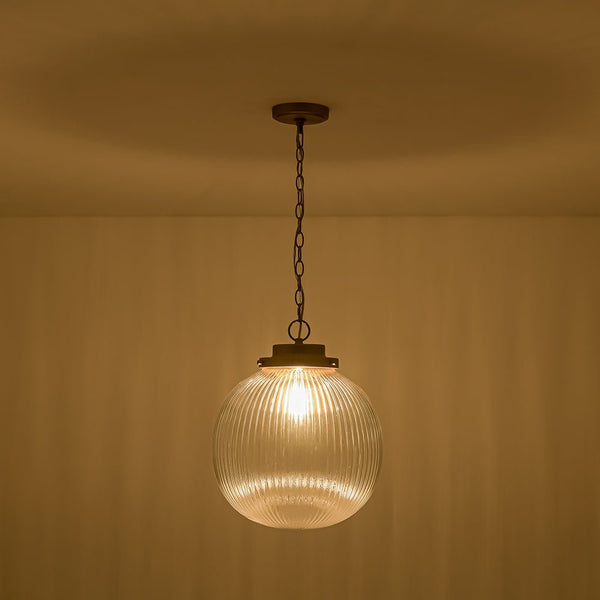 Chandelierias - Glam Single - Light Ribbed Glass Globe Pendant - Pendant - Brushed Brass -
