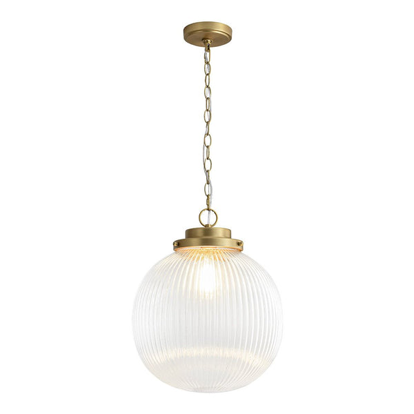 Chandelierias - Glam Single - Light Ribbed Glass Globe Pendant - Pendant - Brushed Brass -