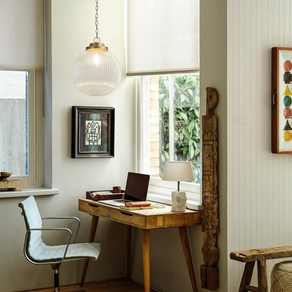 Chandelierias - Glam Single - Light Ribbed Glass Globe Pendant - Pendant - Brushed Brass -