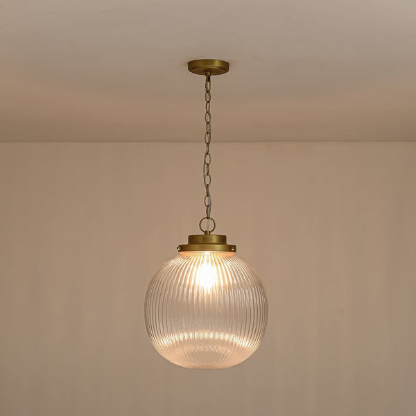 Chandelierias - Glam Single - Light Ribbed Glass Globe Pendant - Pendant - Brushed Brass -