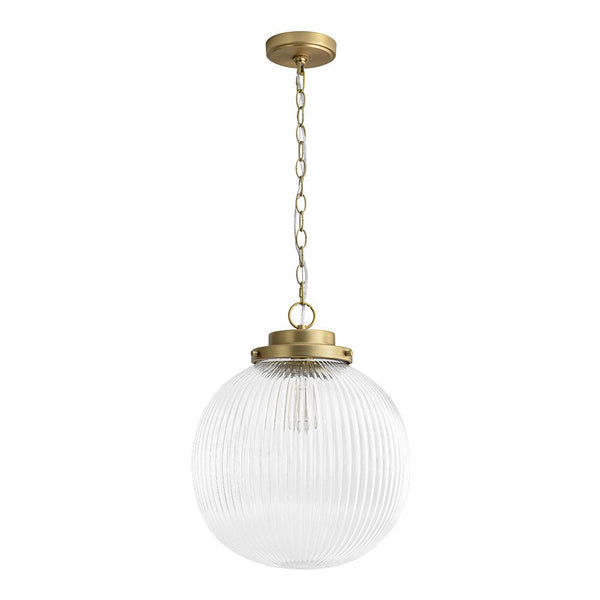 Chandelierias - Glam Single - Light Ribbed Glass Globe Pendant - Pendant - Brushed Brass -