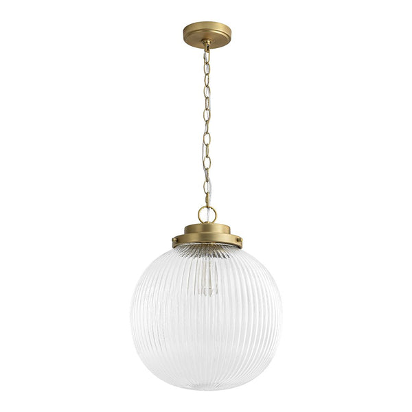 Chandelierias - Glam Single - Light Ribbed Glass Globe Pendant - Pendant - Brushed Brass -