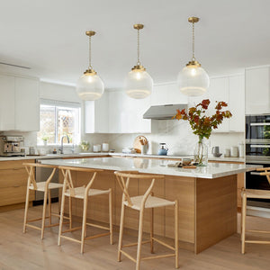 Chandelierias - Glam Single - Light Ribbed Glass Globe Pendant - Pendant - Brushed Brass -