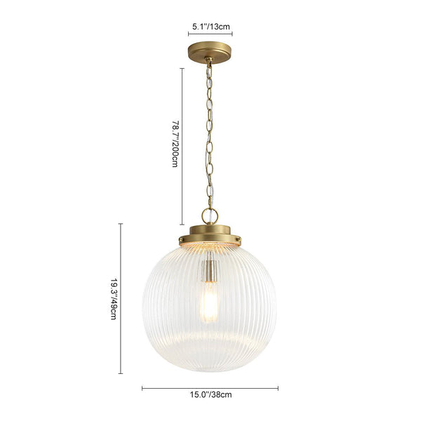 Chandelierias-Glam Single-Light Ribbed Glass Globe Pendant-Pendant-Matte Black-
