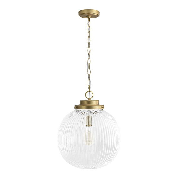 Chandelierias-Glam Single-Light Ribbed Glass Globe Pendant-Pendant-Matte Black-
