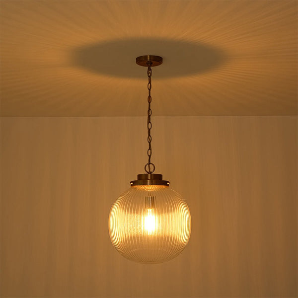 Chandelierias-Glam Single-Light Ribbed Glass Globe Pendant-Pendant-Matte Black-