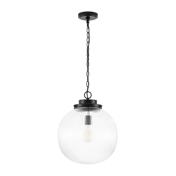 Chandelierias-Glam Single-Light Ribbed Glass Globe Pendant-Pendant-Matte Black-