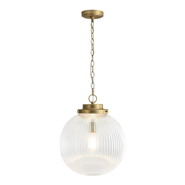Chandelierias-Glam Single-Light Ribbed Glass Globe Pendant-Pendant-Matte Black-