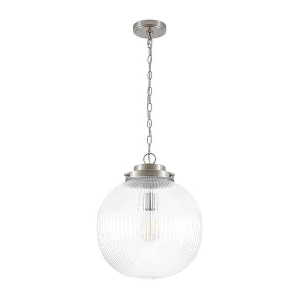 Chandelierias-Glam Single-Light Ribbed Glass Globe Pendant-Pendant-Matte Black-
