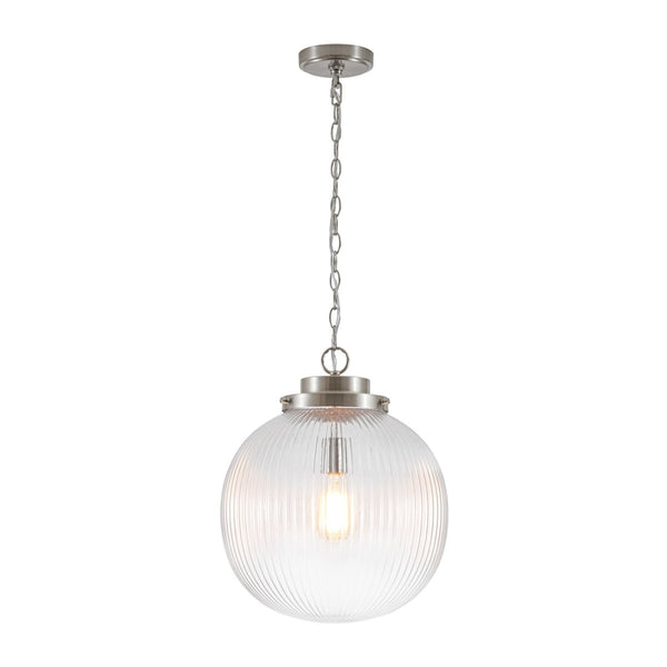 Chandelierias-Glam Single-Light Ribbed Glass Globe Pendant-Pendant-Matte Black-