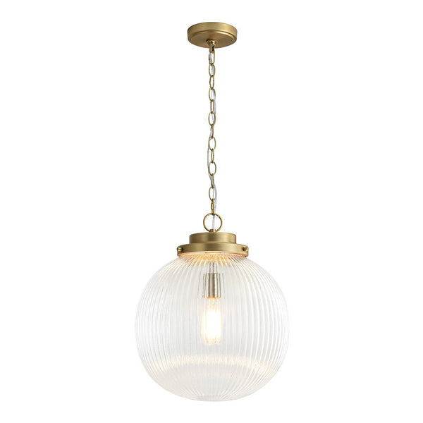 Chandelierias-Glam Single-Light Ribbed Glass Globe Pendant-Pendant-Matte Black-