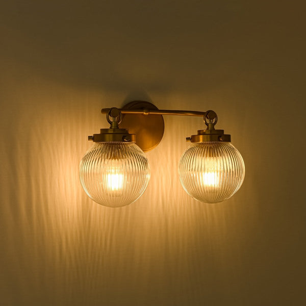 Chandelierias-Glam Vanity Ribbed Glass Dew Single Wall Sconce-Wall Light-Brushed Brass-2-Light