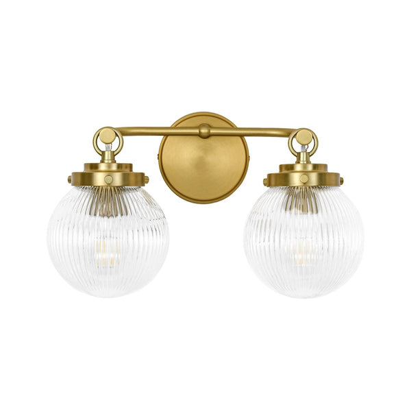 Chandelierias-Glam Vanity Ribbed Glass Dew Single Wall Sconce-Wall Light-Brushed Brass-2-Light
