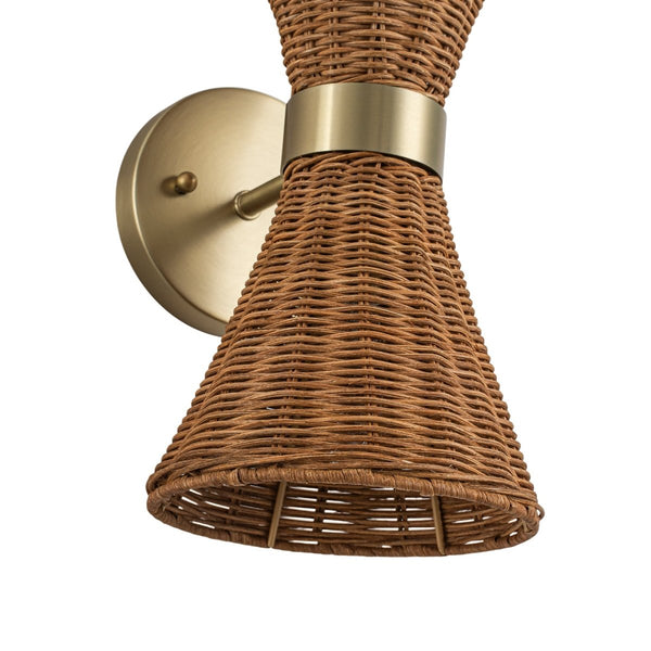 Chandelierias-Global-style 2-Light Rattan Hourglass Wall Sconce-Wall Light-Brass-2-Pack