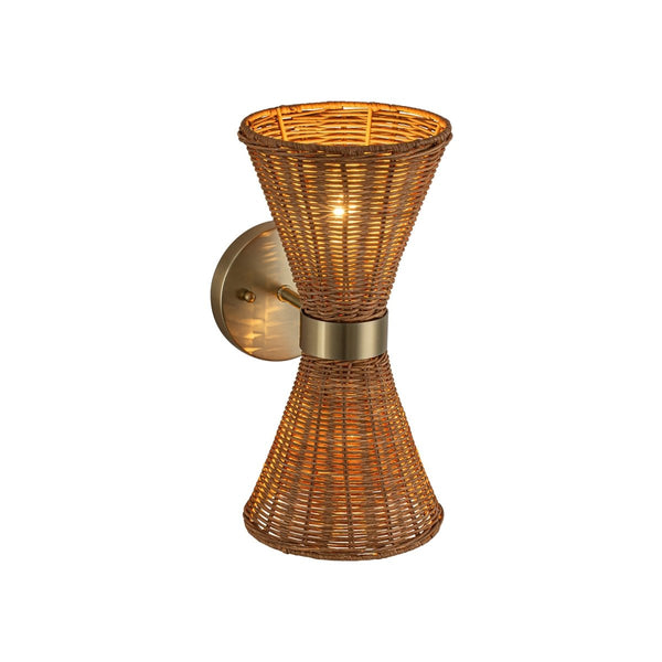 Chandelierias-Global-style 2-Light Rattan Hourglass Wall Sconce-Wall Light-Brass-2-Pack
