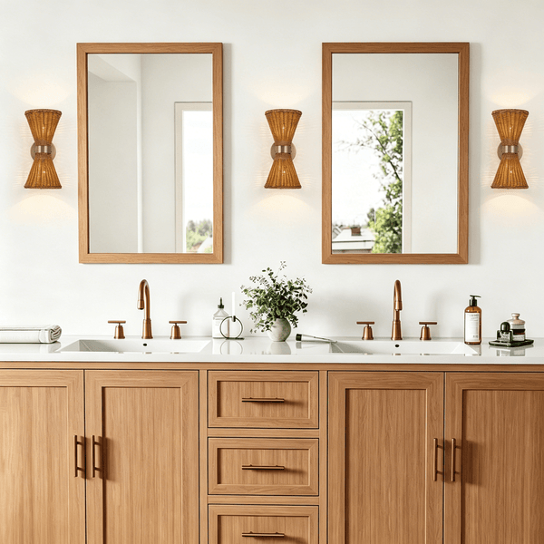 Chandelierias-Global-style 2-Light Rattan Hourglass Wall Sconce-Wall Light-Brass-2-Pack