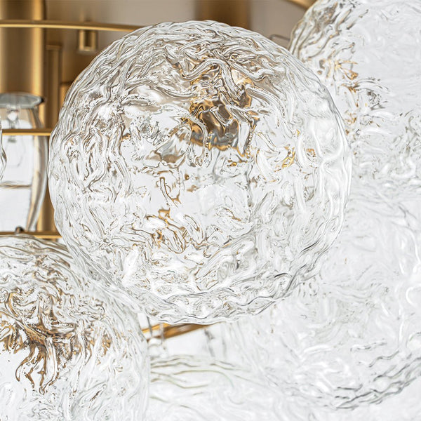 Chandelierias - Gorgeous 4 - Light Clear Textured Glass Bubble Semi - Flush Chandelier - Semi Flush - Ripple Glass -
