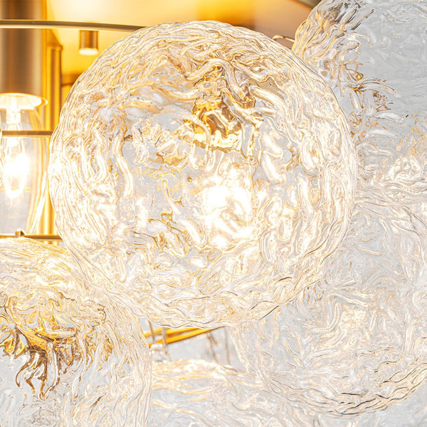 Chandelierias - Gorgeous 4 - Light Clear Textured Glass Bubble Semi - Flush Chandelier - Semi Flush - Ripple Glass -