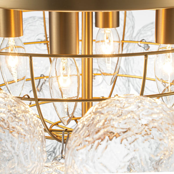 Chandelierias - Gorgeous 4 - Light Clear Textured Glass Bubble Semi - Flush Chandelier - Semi Flush - Ripple Glass -