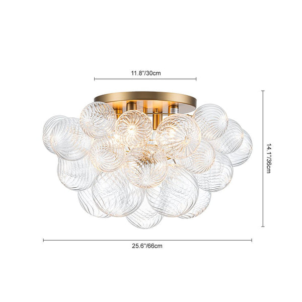 Chandelierias - Gorgeous 4 - Light Clear Textured Glass Bubble Semi - Flush Chandelier - Semi Flush - Ripple Glass -