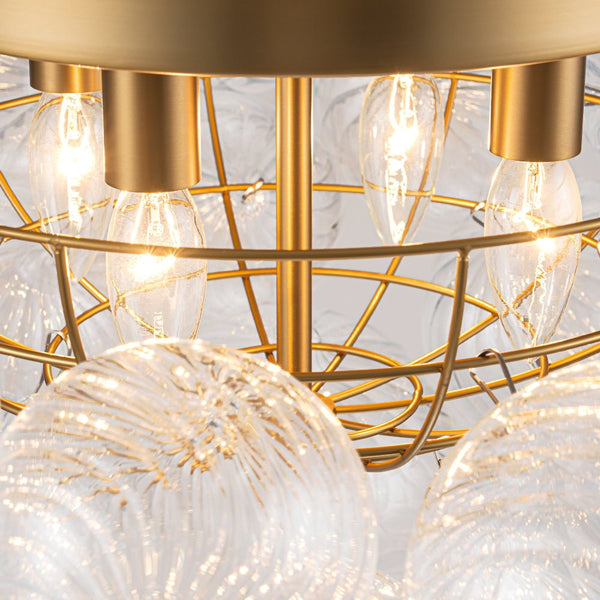 Chandelierias - Gorgeous 4 - Light Clear Textured Glass Bubble Semi - Flush Chandelier - Semi Flush - Ripple Glass -