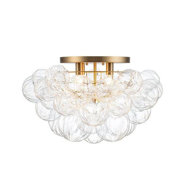 Chandelierias - Gorgeous 4 - Light Clear Textured Glass Bubble Semi - Flush Chandelier - Semi Flush - Wavy - petal Glass -