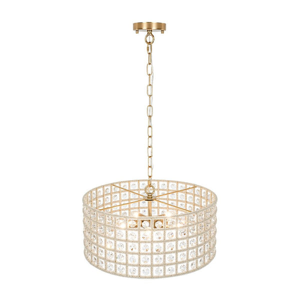 Chandelierias - Gorgeous 4 - Light Crystal Drum Pendant - Pendant - Brushed Brass -
