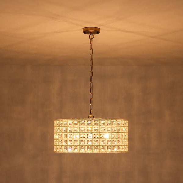 Chandelierias - Gorgeous 4 - Light Crystal Drum Pendant - Pendant - Brushed Brass -