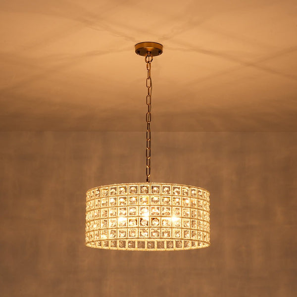 Chandelierias - Gorgeous 4 - Light Crystal Drum Pendant - Pendant - Brushed Brass -