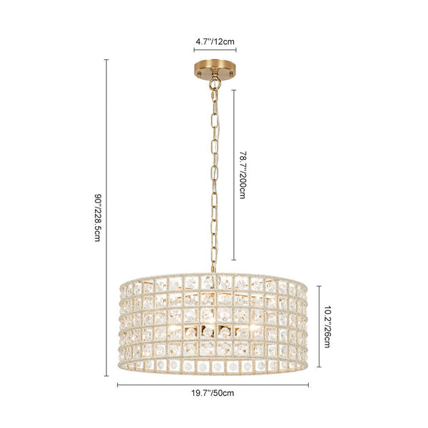 Chandelierias - Gorgeous 4 - Light Crystal Drum Pendant - Pendant - Brushed Brass -