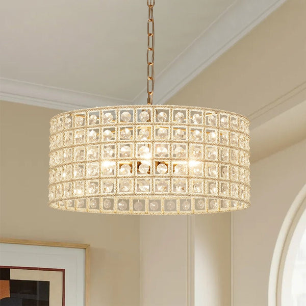 Chandelierias - Gorgeous 5 - Light Dimmable Crystal Drum Pendant - Pendant - Brushed Brass -