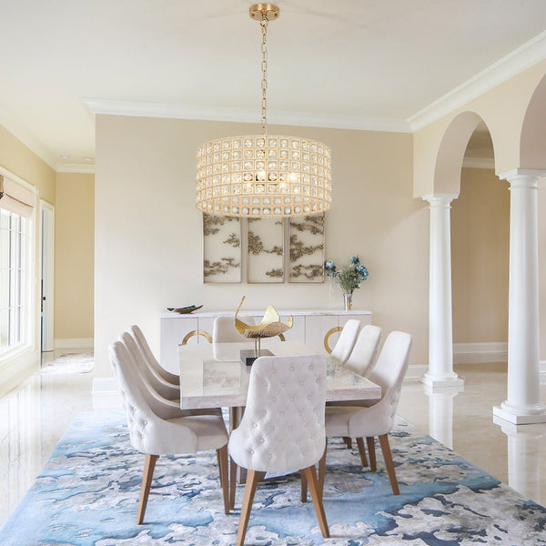 Chandelierias - Gorgeous 5 - Light Dimmable Crystal Drum Pendant - Pendant - Brushed Brass -