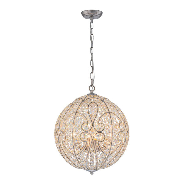 Chandelierias - Gorgeous Rusty Silver Sparkling Crystal Globe Pendant - Pendant - 4 Bulbs -