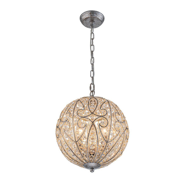 Chandelierias - Gorgeous Rusty Silver Sparkling Crystal Globe Pendant - Pendant - 4 Bulbs -