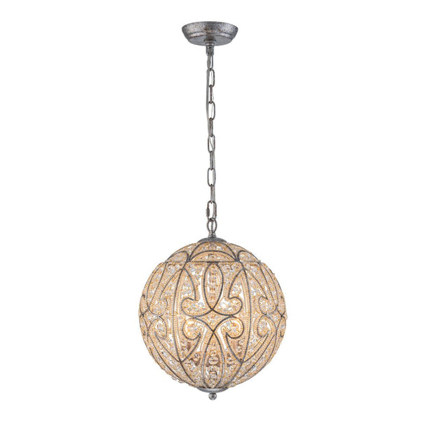 Chandelierias - Gorgeous Rusty Silver Sparkling Crystal Globe Pendant - Pendant - 4 Bulbs -