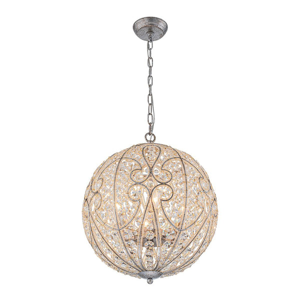 Chandelierias - Gorgeous Rusty Silver Sparkling Crystal Globe Pendant - Pendant - 4 Bulbs -