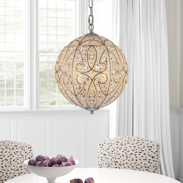 Chandelierias - Gorgeous Rusty Silver Sparkling Crystal Globe Pendant - Pendant - 4 Bulbs -