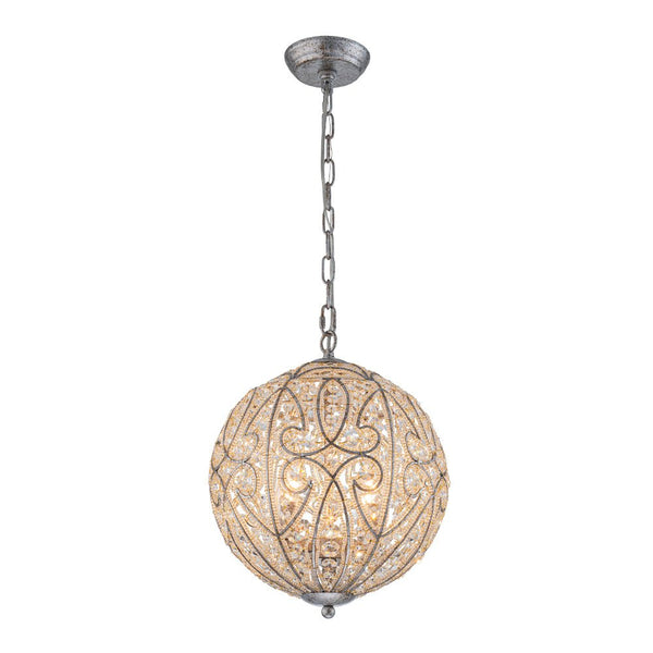 Chandelierias - Gorgeous Rusty Silver Sparkling Crystal Globe Pendant - Pendant - 4 Bulbs -