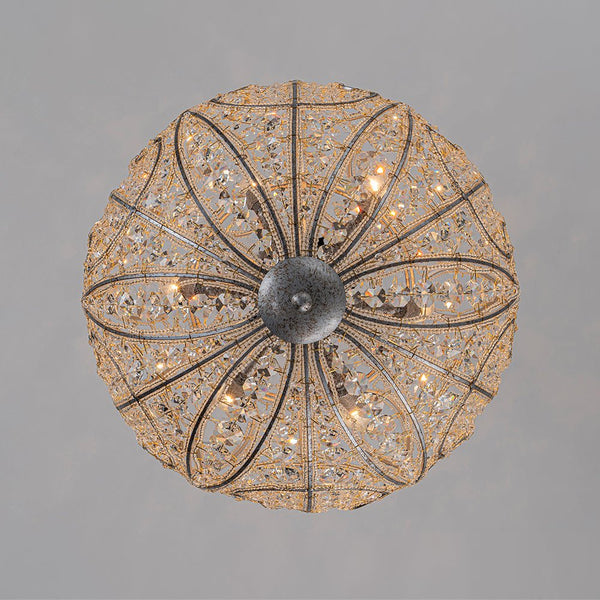 Chandelierias - Gorgeous Rusty Silver Sparkling Crystal Globe Pendant - Pendant - 4 Bulbs -