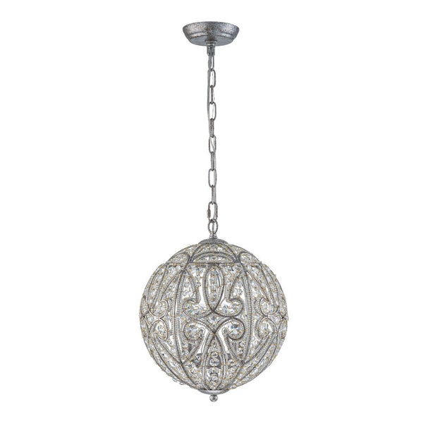 Chandelierias - Gorgeous Rusty Silver Sparkling Crystal Globe Pendant - Pendant - 4 Bulbs -